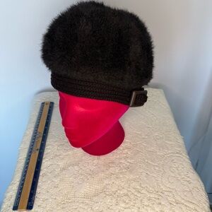 Vintage Dark Brown Faux Fur with knit trim statement Hat. No tags